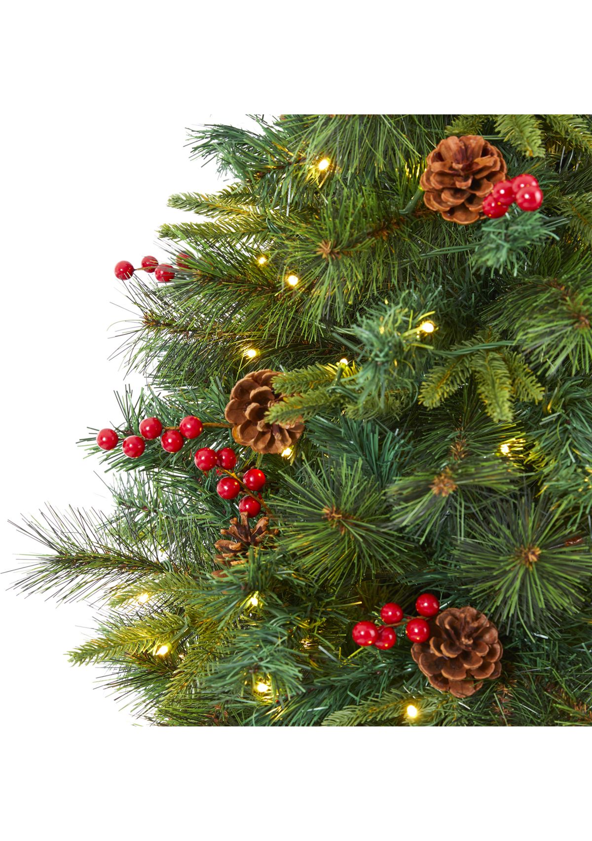 6 Foot Mixed Pine Artificial Christmas Tree with 250 Clear LED Lights, Pine Cones and Berries