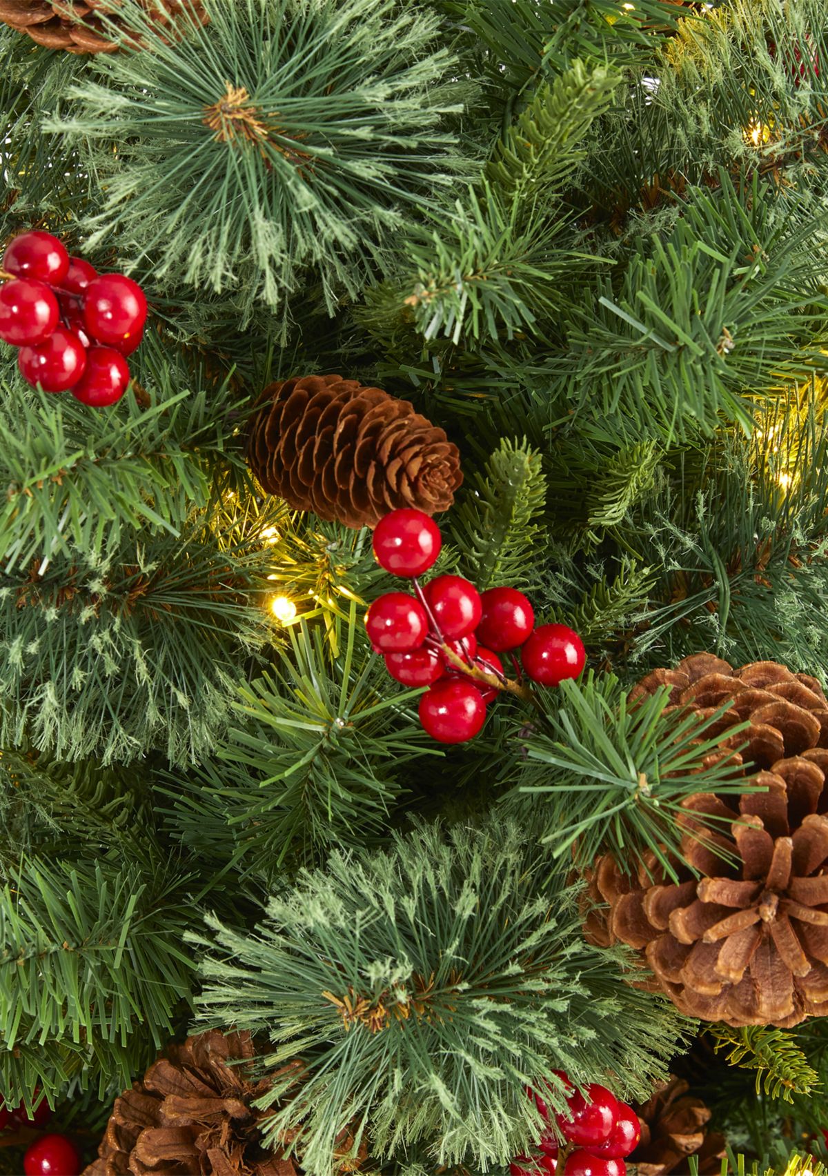 3 Foot Norway Mixed Pine Artificial Christmas Tree with 50 Clear LED Lights, Pine Cones and Berries