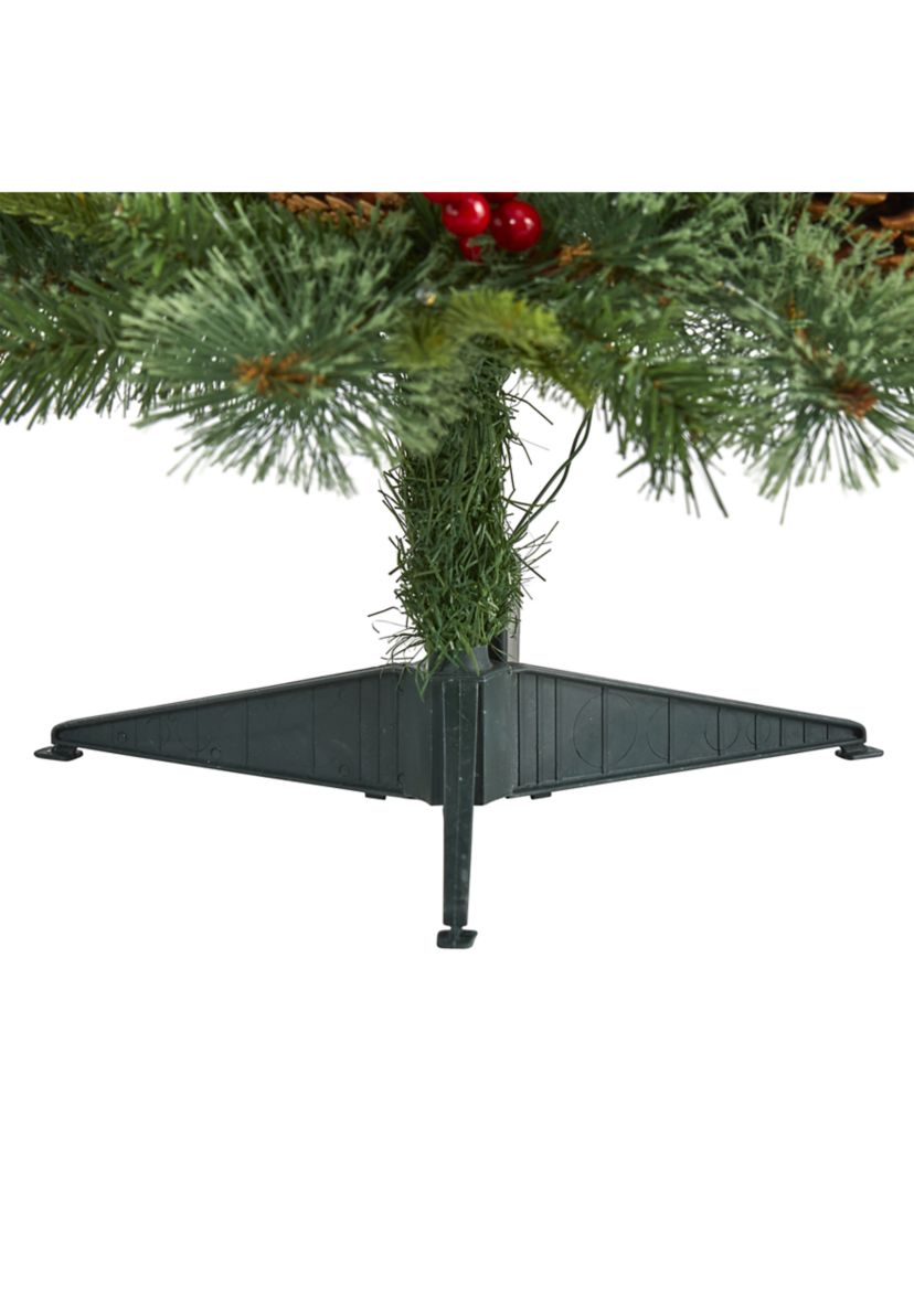 3 Foot Norway Mixed Pine Artificial Christmas Tree with 50 Clear LED Lights, Pine Cones and Berries