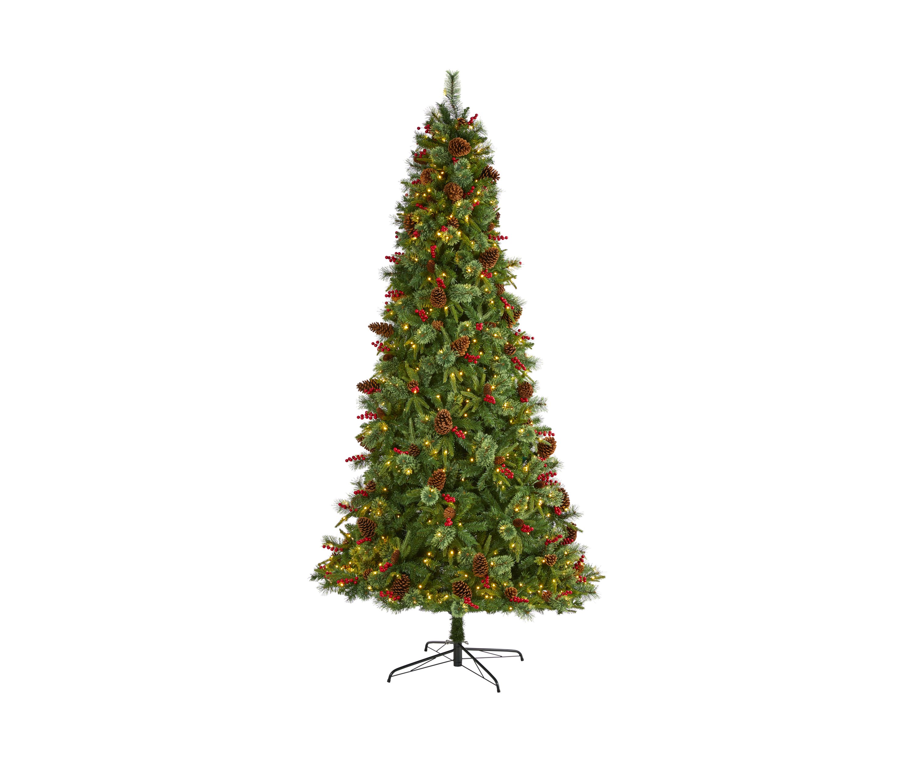 9 Foot Norway Mixed Pine Artificial Christmas Tree with 650 Clear LED Lights, Pine Cones and Berries