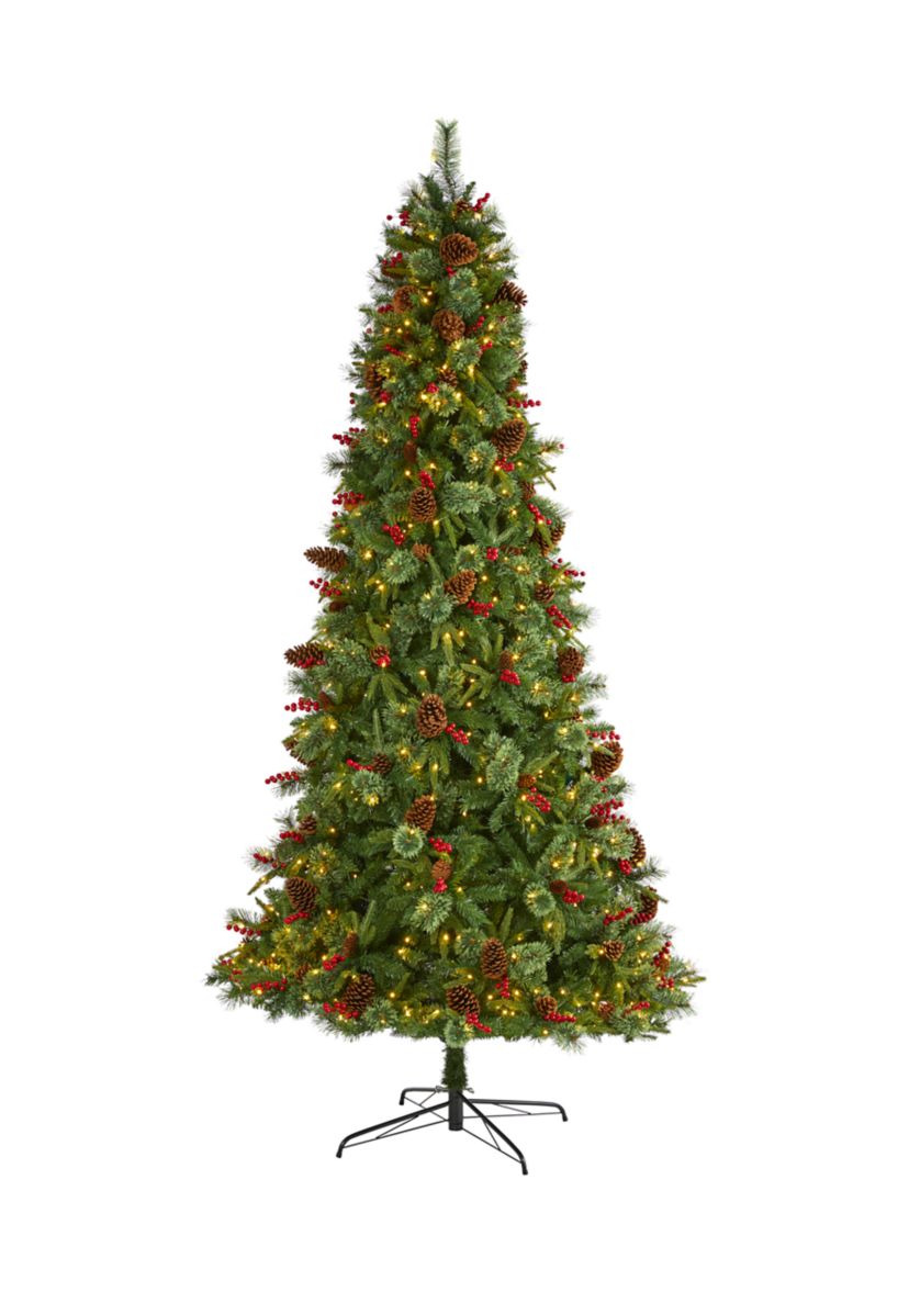9 Foot Norway Mixed Pine Artificial Christmas Tree with 650 Clear LED Lights, Pine Cones and Berries
