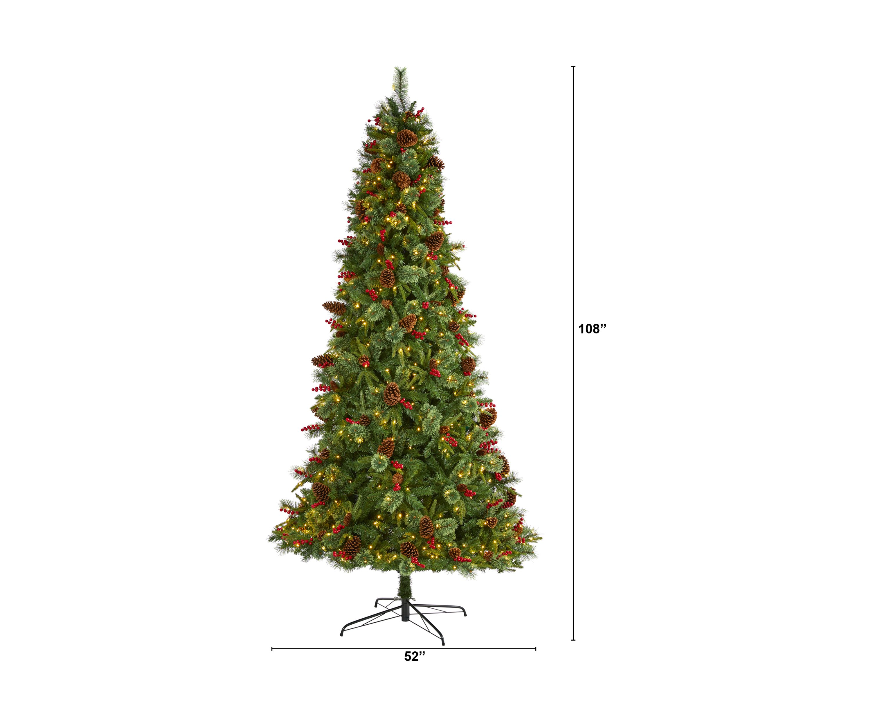 9 Foot Norway Mixed Pine Artificial Christmas Tree with 650 Clear LED Lights, Pine Cones and Berries