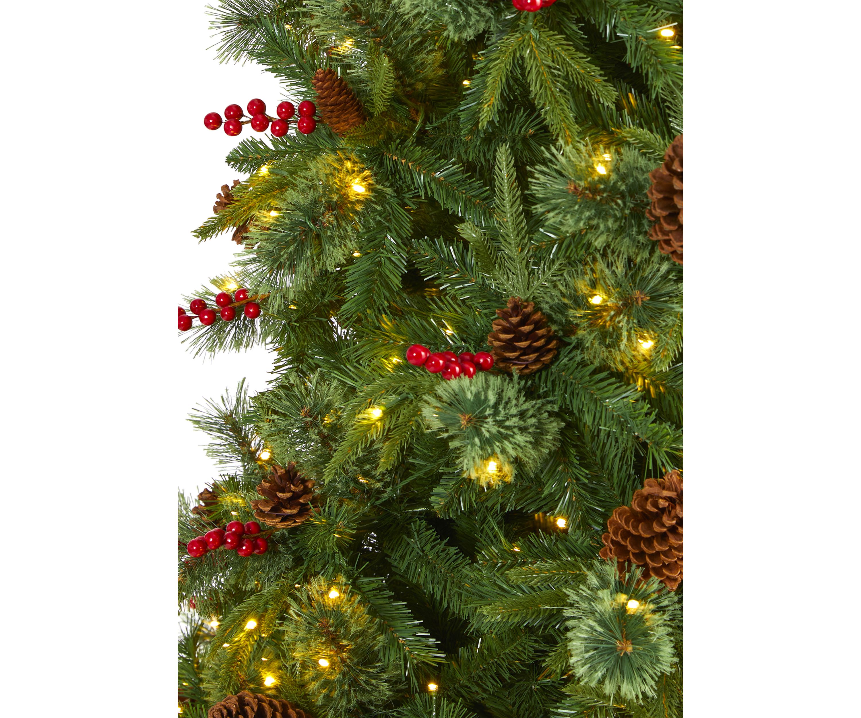 9 Foot Norway Mixed Pine Artificial Christmas Tree with 650 Clear LED Lights, Pine Cones and Berries