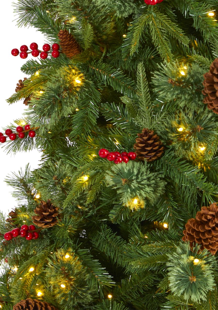 9 Foot Norway Mixed Pine Artificial Christmas Tree with 650 Clear LED Lights, Pine Cones and Berries
