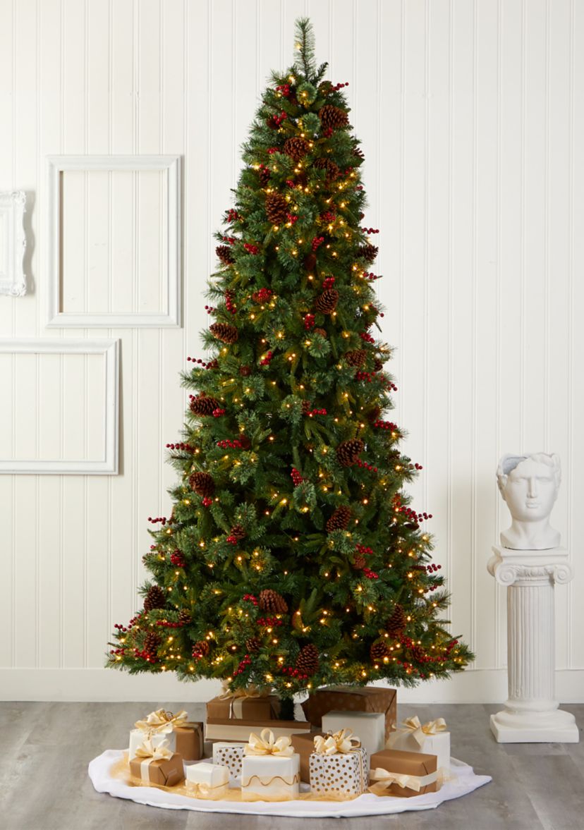 9 Foot Norway Mixed Pine Artificial Christmas Tree with 650 Clear LED Lights, Pine Cones and Berries