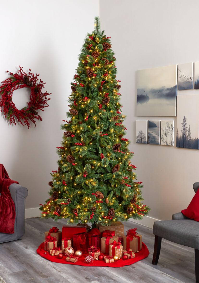 9 Foot Norway Mixed Pine Artificial Christmas Tree with 650 Clear LED Lights, Pine Cones and Berries