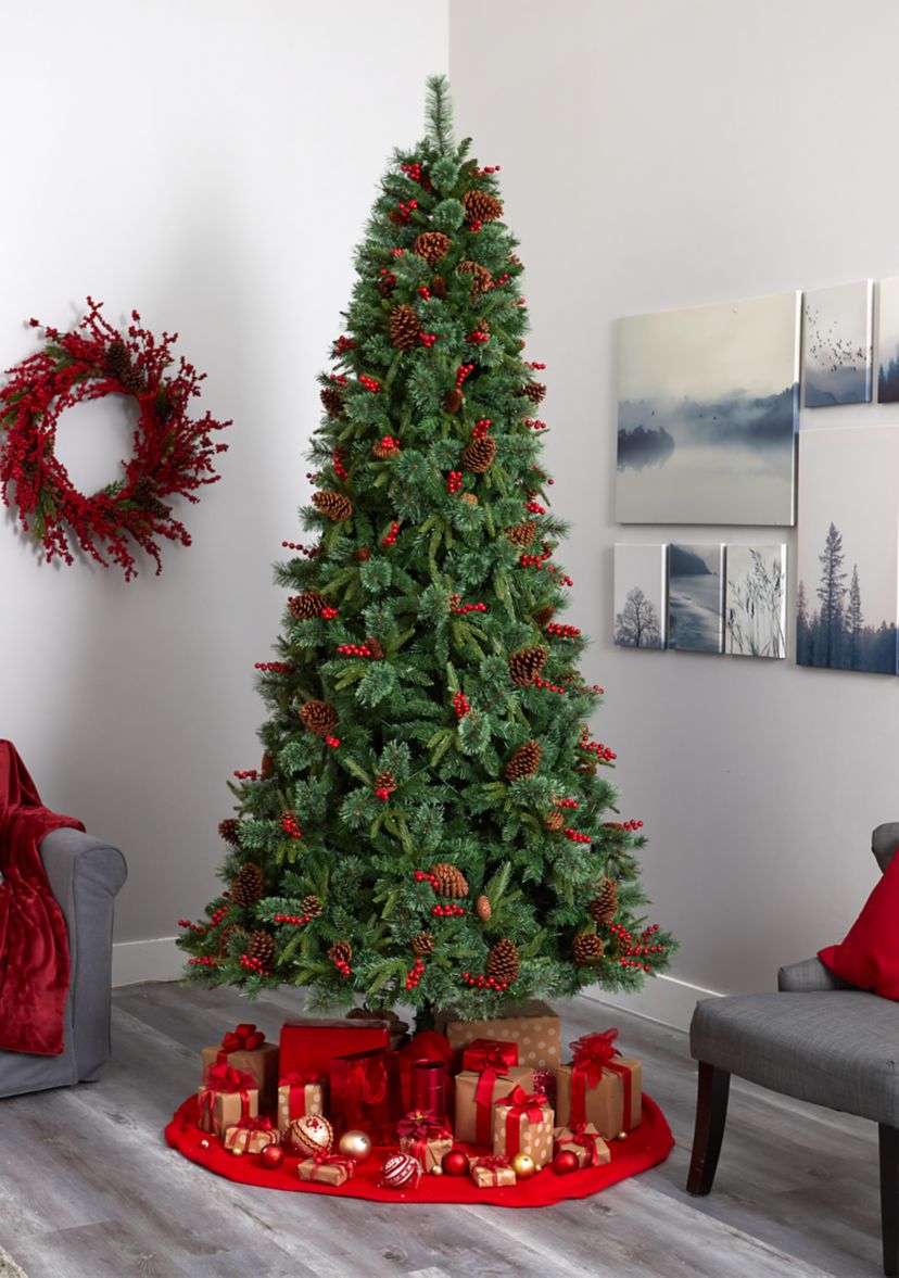 9 Foot Norway Mixed Pine Artificial Christmas Tree with 650 Clear LED Lights, Pine Cones and Berries