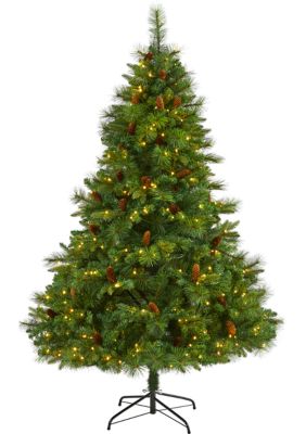Foot West Virginia Full Bodied Mixed Pine Artificial Christmas Tree with Clear LED Lights and Pine Cones