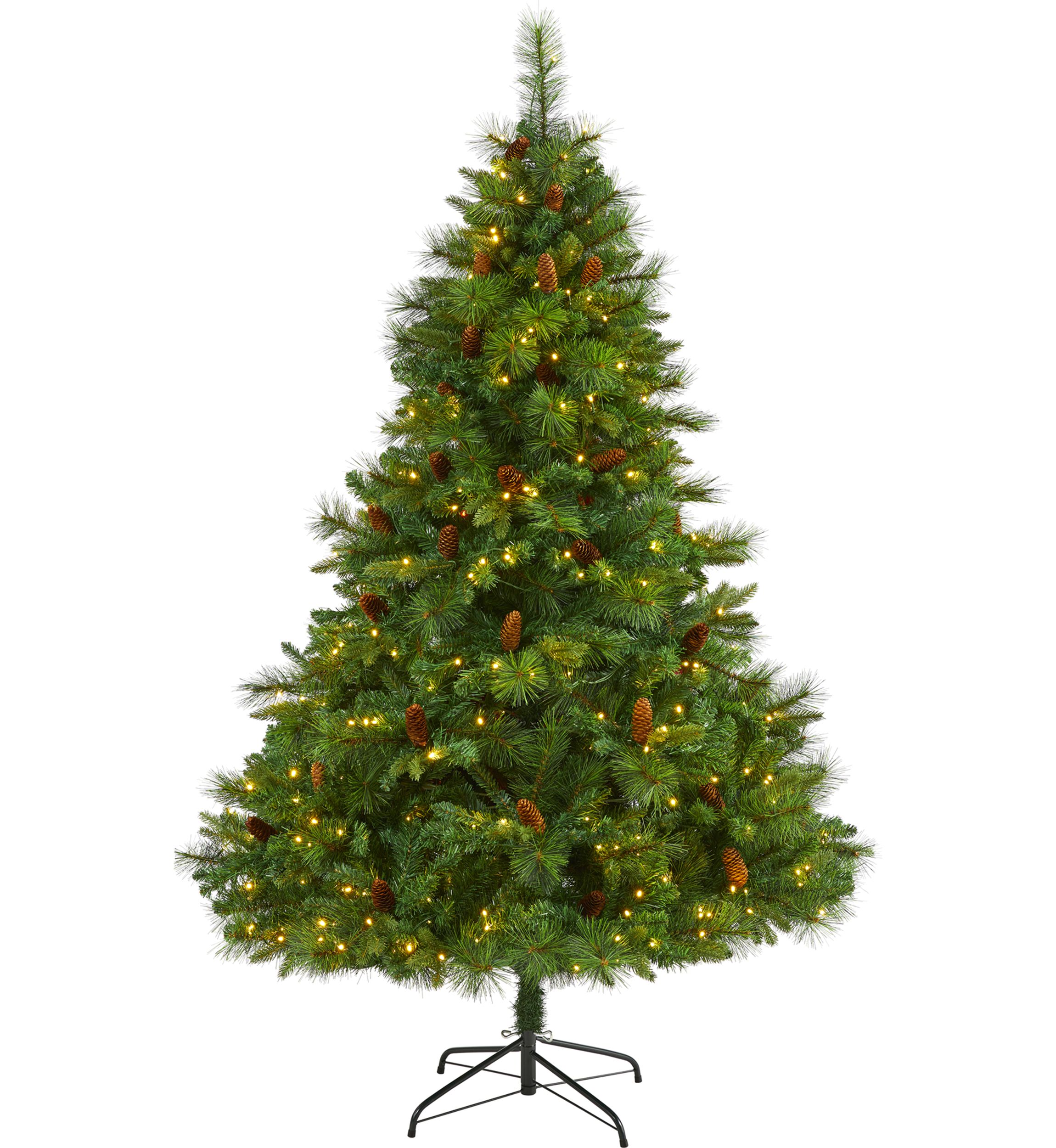 6 Foot West Virginia Full Bodied Mixed Pine Artificial Christmas Tree with 300 Clear LED Lights and Pine Cones