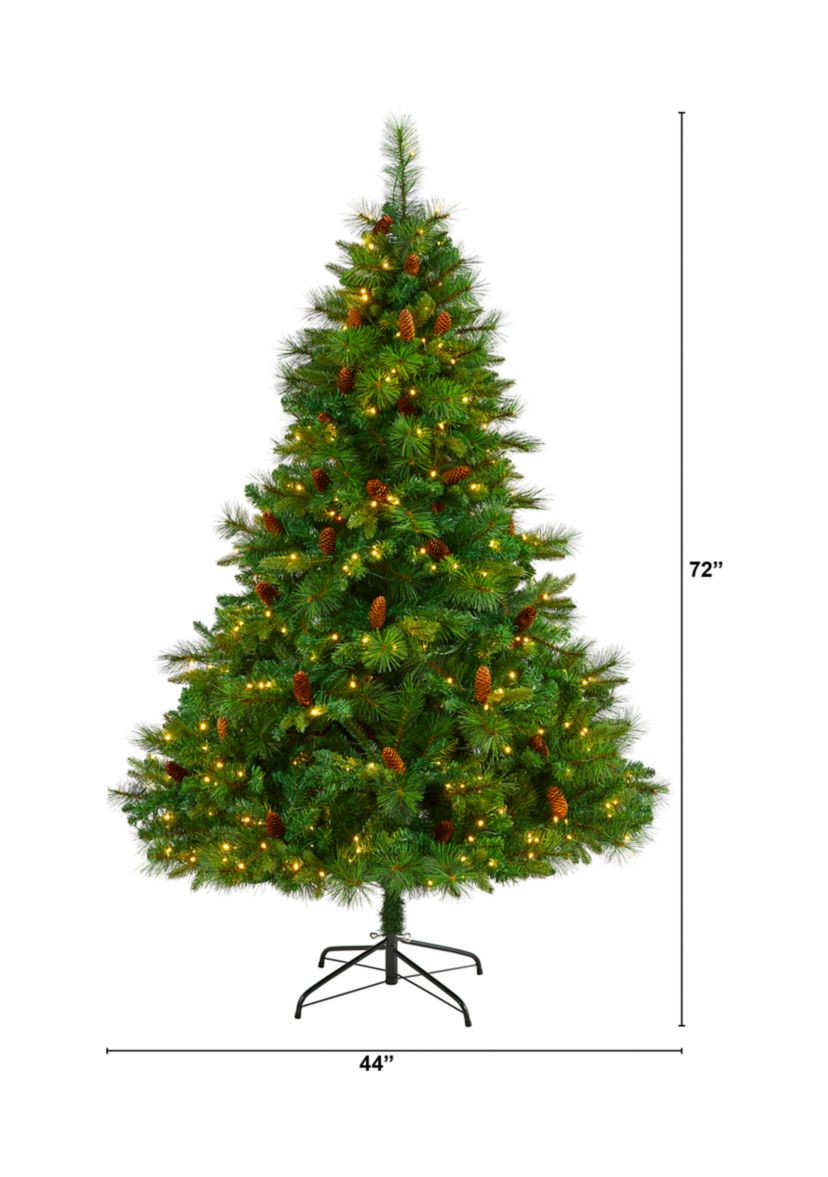 6 Foot West Virginia Full Bodied Mixed Pine Artificial Christmas Tree with 300 Clear LED Lights and Pine Cones