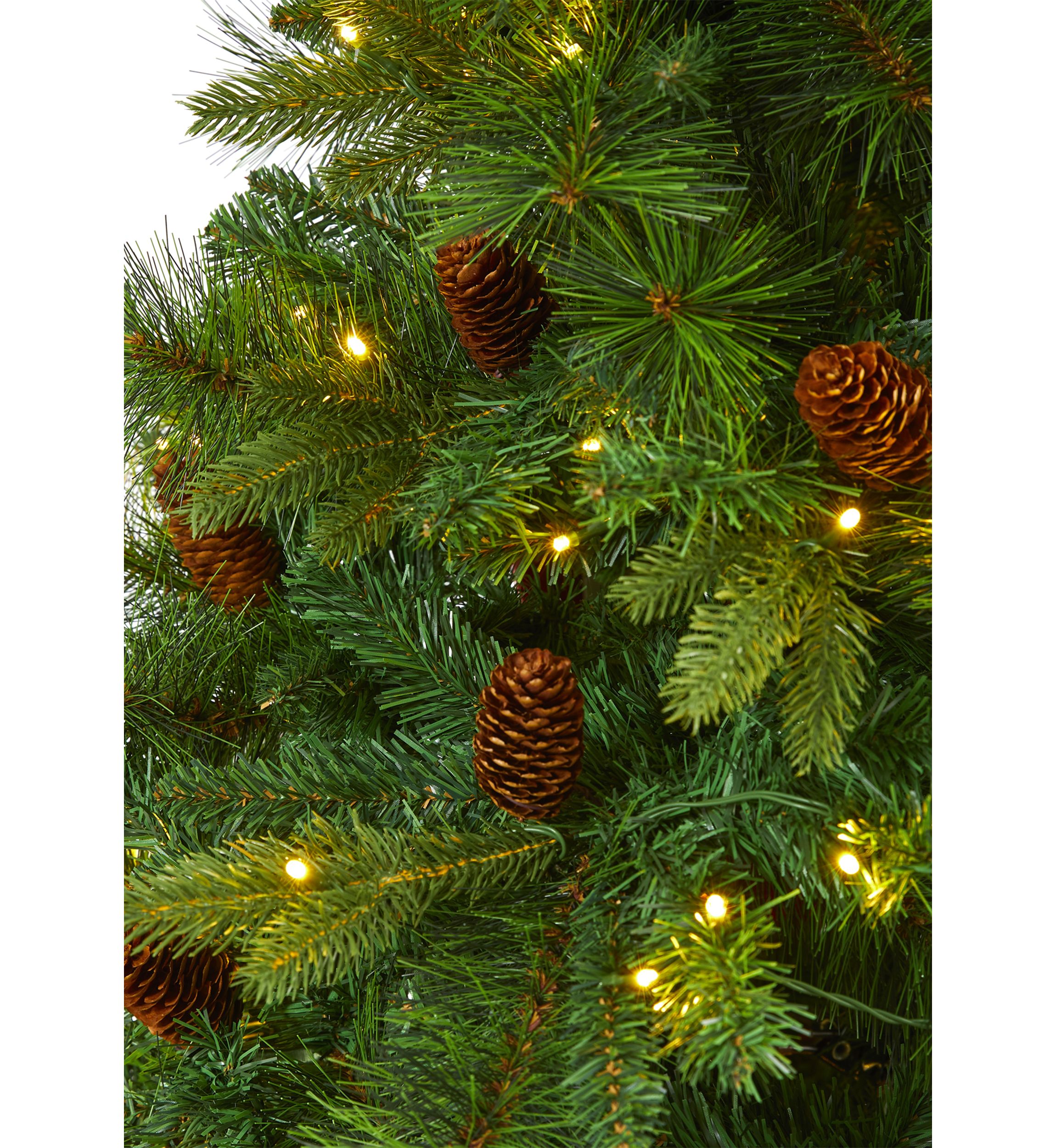 6 Foot West Virginia Full Bodied Mixed Pine Artificial Christmas Tree with 300 Clear LED Lights and Pine Cones