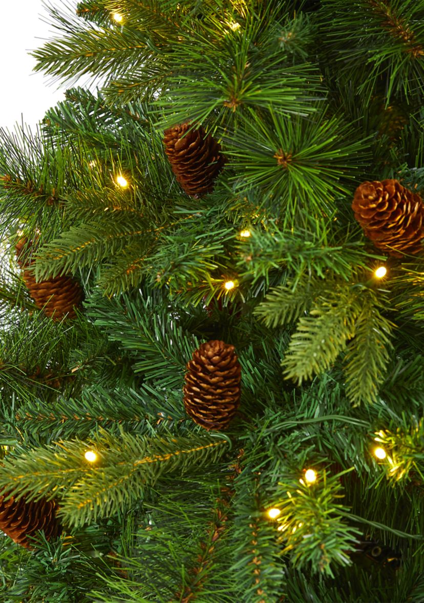 6 Foot West Virginia Full Bodied Mixed Pine Artificial Christmas Tree with 300 Clear LED Lights and Pine Cones