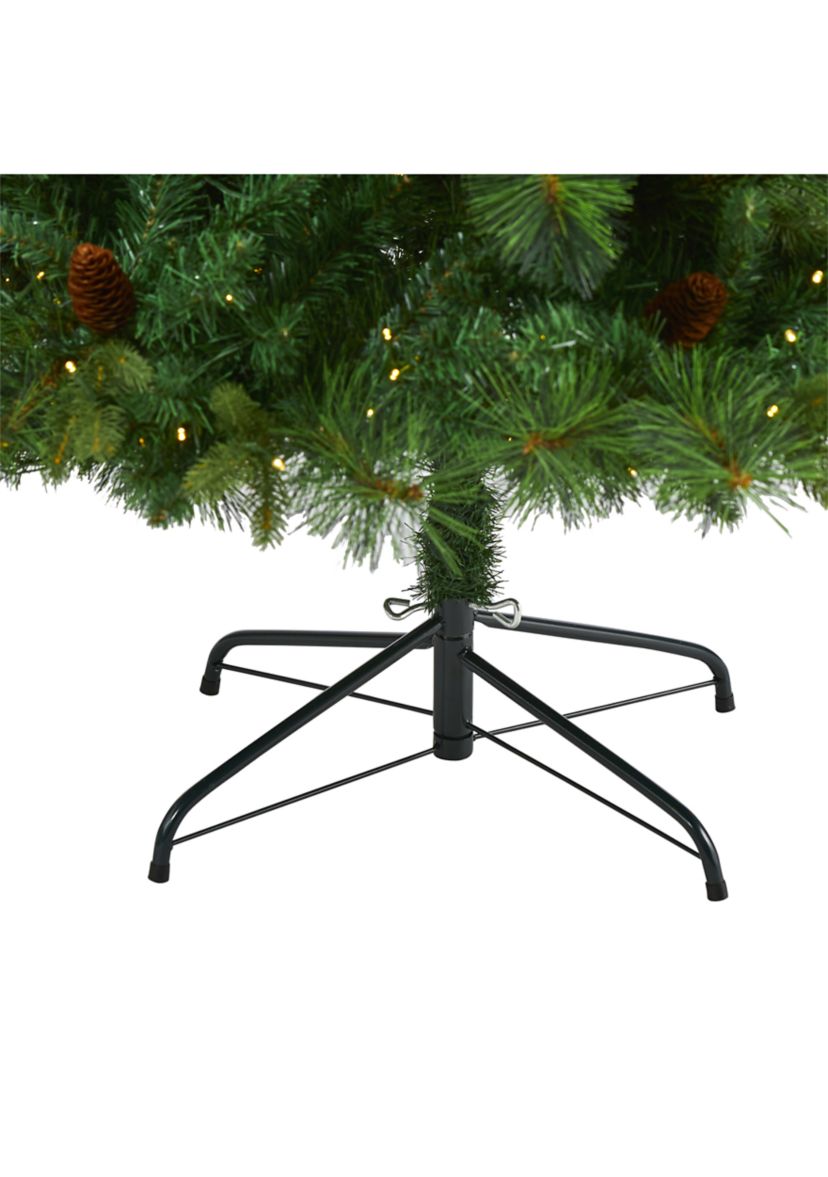 6 Foot West Virginia Full Bodied Mixed Pine Artificial Christmas Tree with 300 Clear LED Lights and Pine Cones