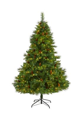 Nearly Natural 6.5 Foot West Virginia Full Bodied Mixed Pine Artificial Christmas Tree with 400 Clear LED Lights and Pine Cones -  7601559T1682