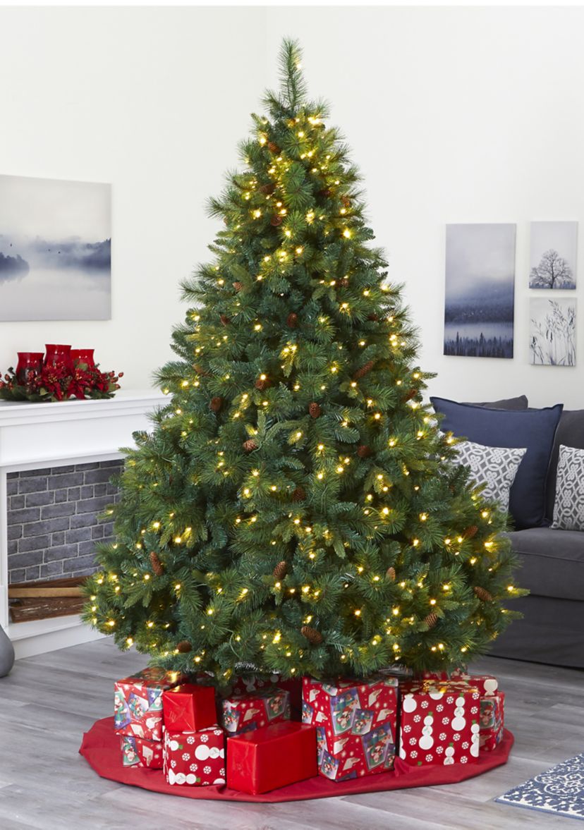 7 Foot West Virginia Full Bodied Mixed Pine Artificial Christmas Tree with 450 Clear LED Lights and Pine Cones