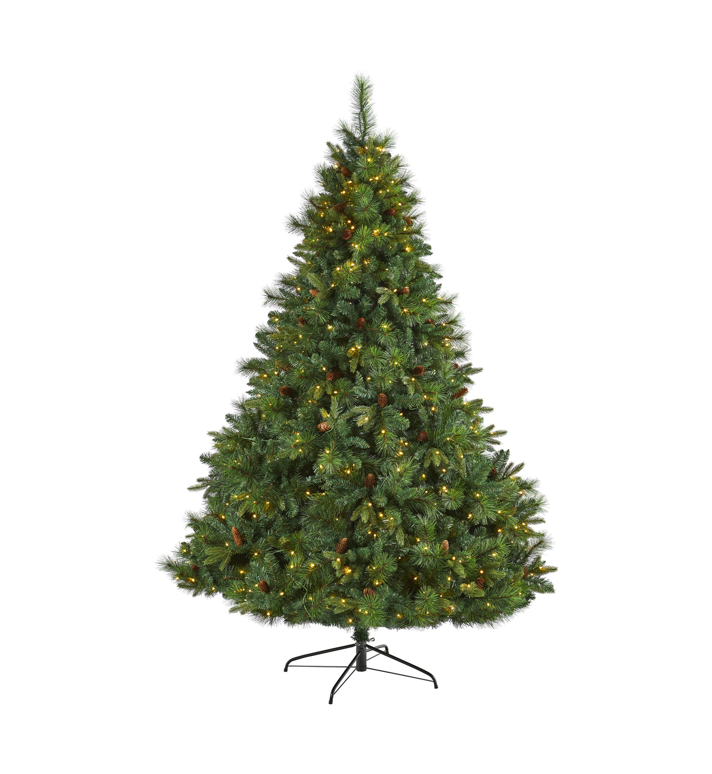 7.5 Foot West Virginia Full Bodied Mixed Pine Artificial Christmas Tree with 600 Clear LED Lights and Pine Cones
