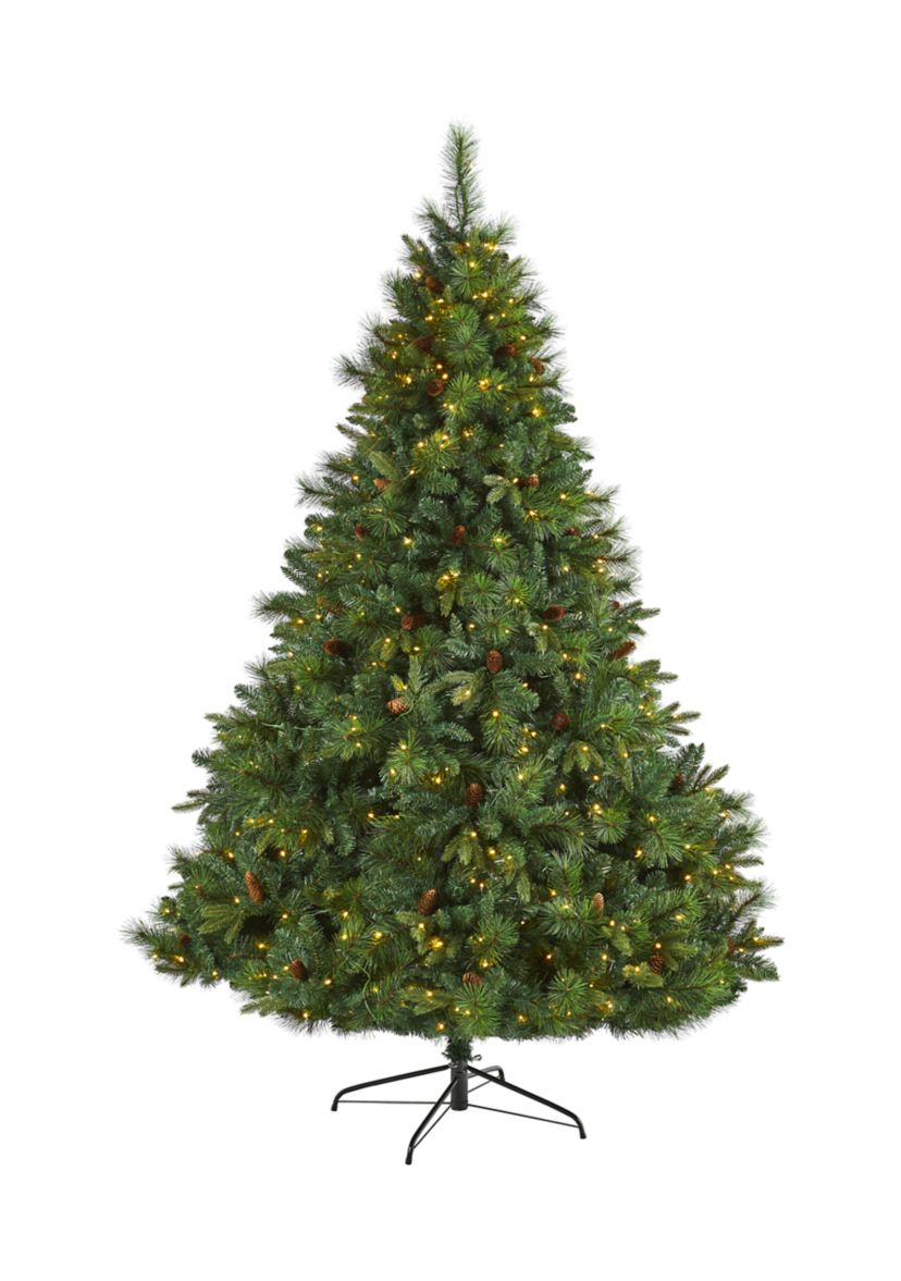 7.5 Foot West Virginia Full Bodied Mixed Pine Artificial Christmas Tree with 600 Clear LED Lights and Pine Cones