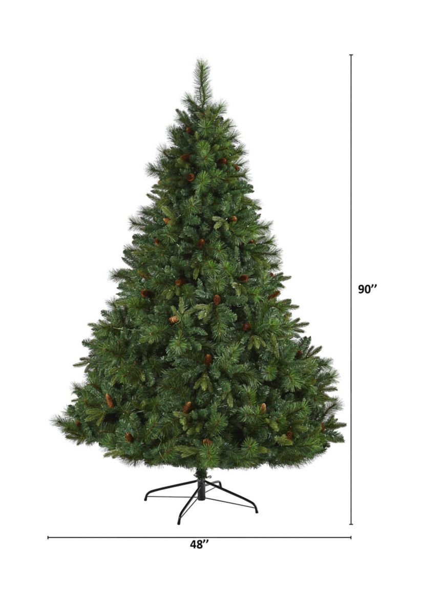7.5 Foot West Virginia Full Bodied Mixed Pine Artificial Christmas Tree with 600 Clear LED Lights and Pine Cones