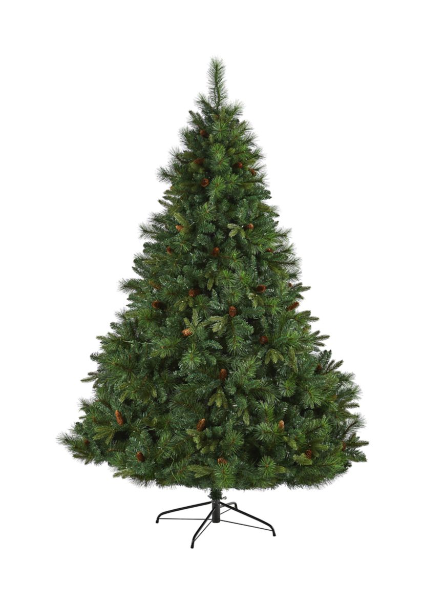 7.5 Foot West Virginia Full Bodied Mixed Pine Artificial Christmas Tree with 600 Clear LED Lights and Pine Cones