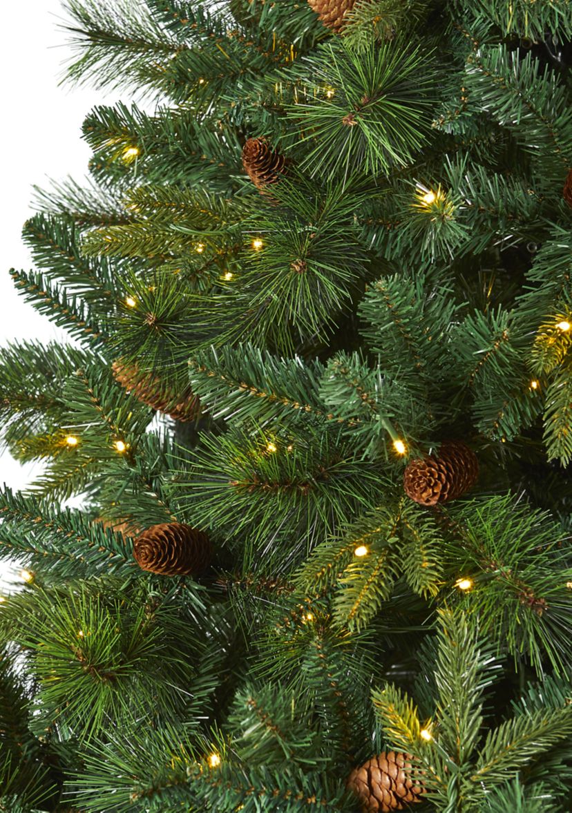 7.5 Foot West Virginia Full Bodied Mixed Pine Artificial Christmas Tree with 600 Clear LED Lights and Pine Cones