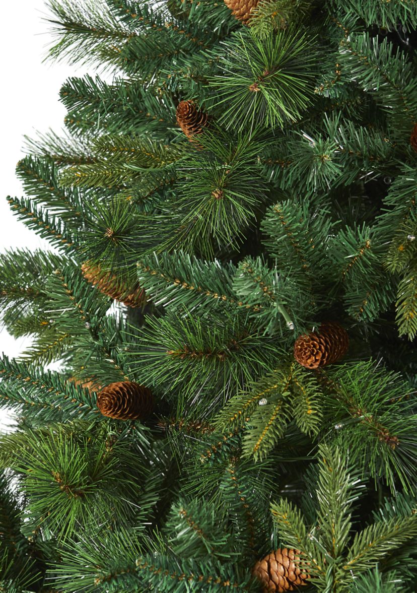 7.5 Foot West Virginia Full Bodied Mixed Pine Artificial Christmas Tree with 600 Clear LED Lights and Pine Cones