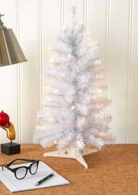 Nearly Natural White Christmas Tree with LED Lights and Bendable Branches, 2 Foot