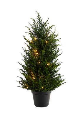 Nearly Natural 18 inch Cedar Artificial Tree with LED Lights UV Resistant (Indoor/Outdoor), Green