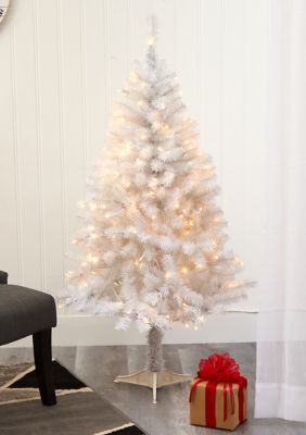 Nearly Natural White Christmas Tree with Bendable Branches and Clear LED Lights, 5 Foot