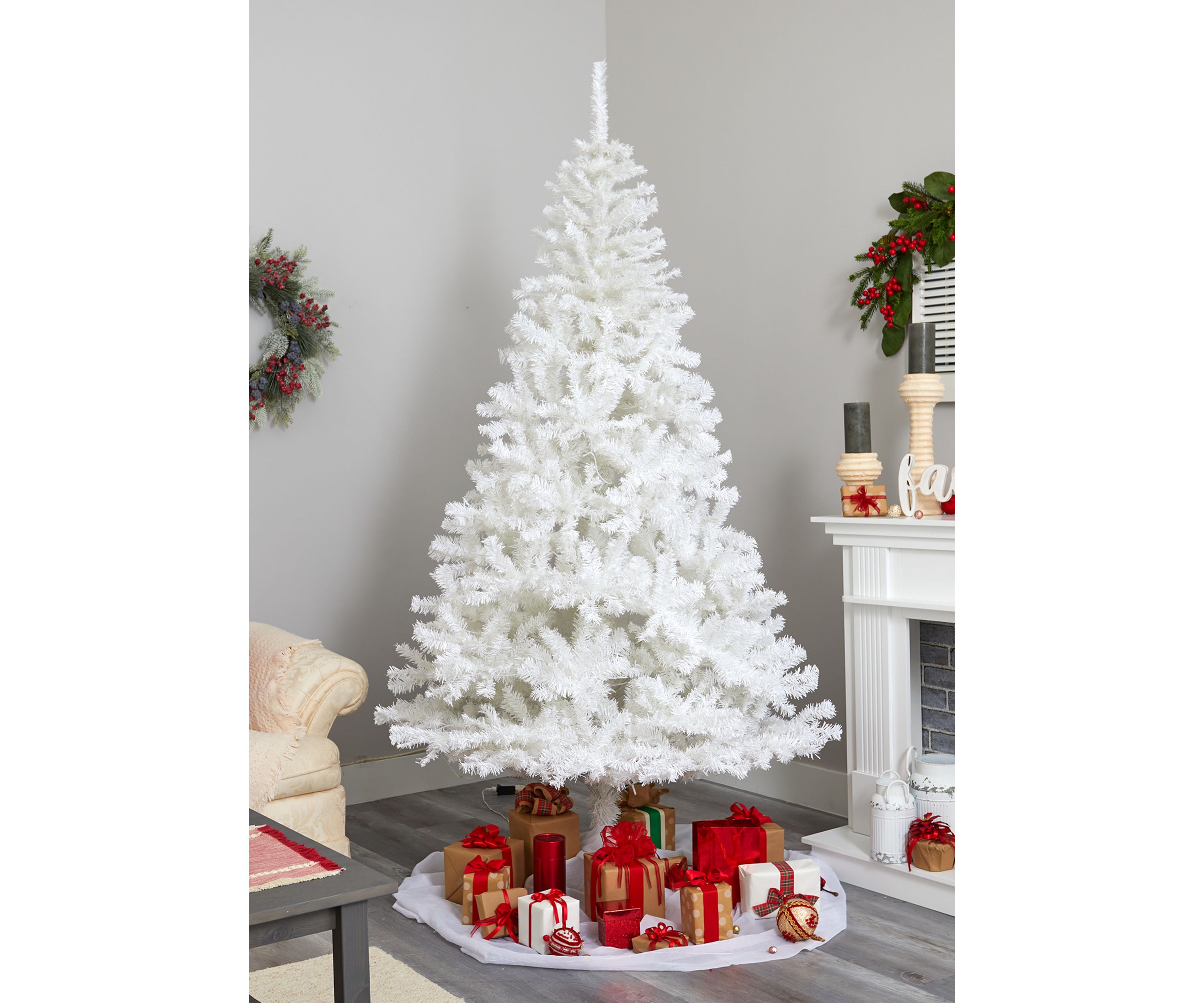 White Christmas Tree with Bendable Branches and LED Lights