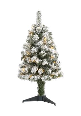Nearly Natural 3-Foot Flocked West Virginia Fir Artificial Christmas Tree with 50 Clear LED Lights, Green, 3 Foot