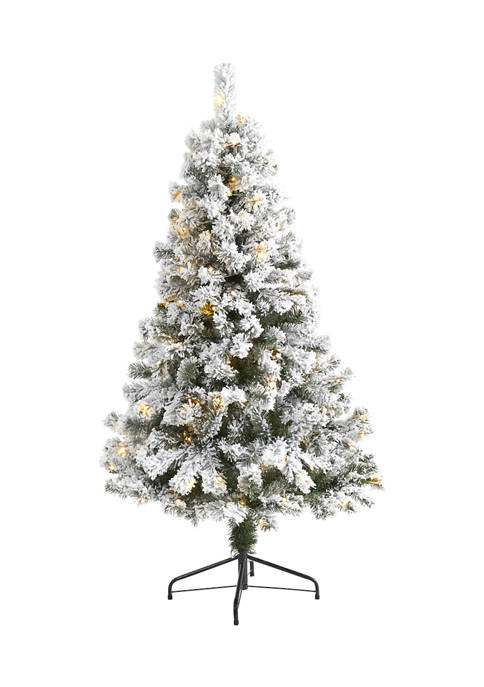 5 Foot Flocked West Virginia Fir Artificial Christmas Tree with 150 LED Lights