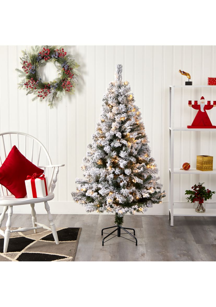 5 Foot Flocked West Virginia Fir Artificial Christmas Tree with 150 LED Lights