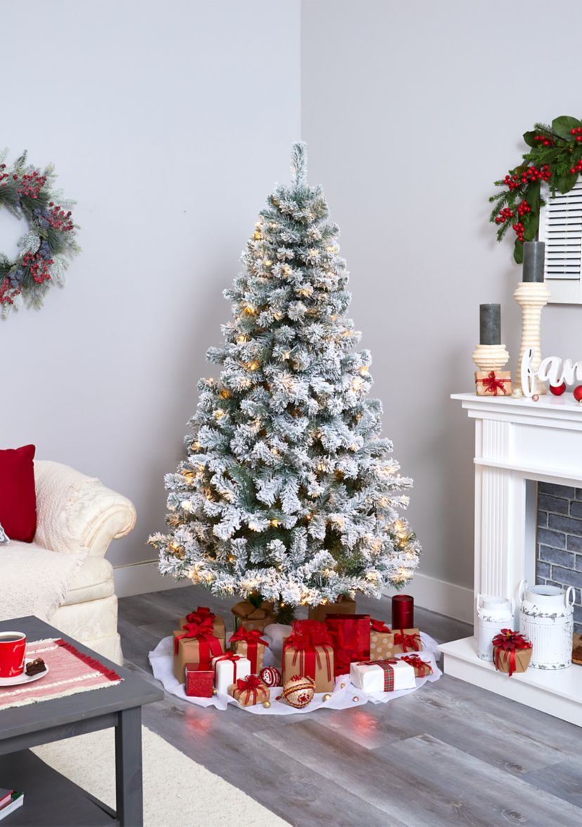 6 Foot Flocked West Virginia Fir Artificial Christmas Tree with 250 Clear LED Lights