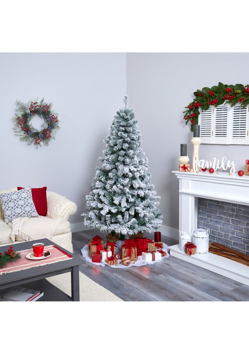 6 Foot Flocked Rock Springs Spruce Artificial Christmas Tree