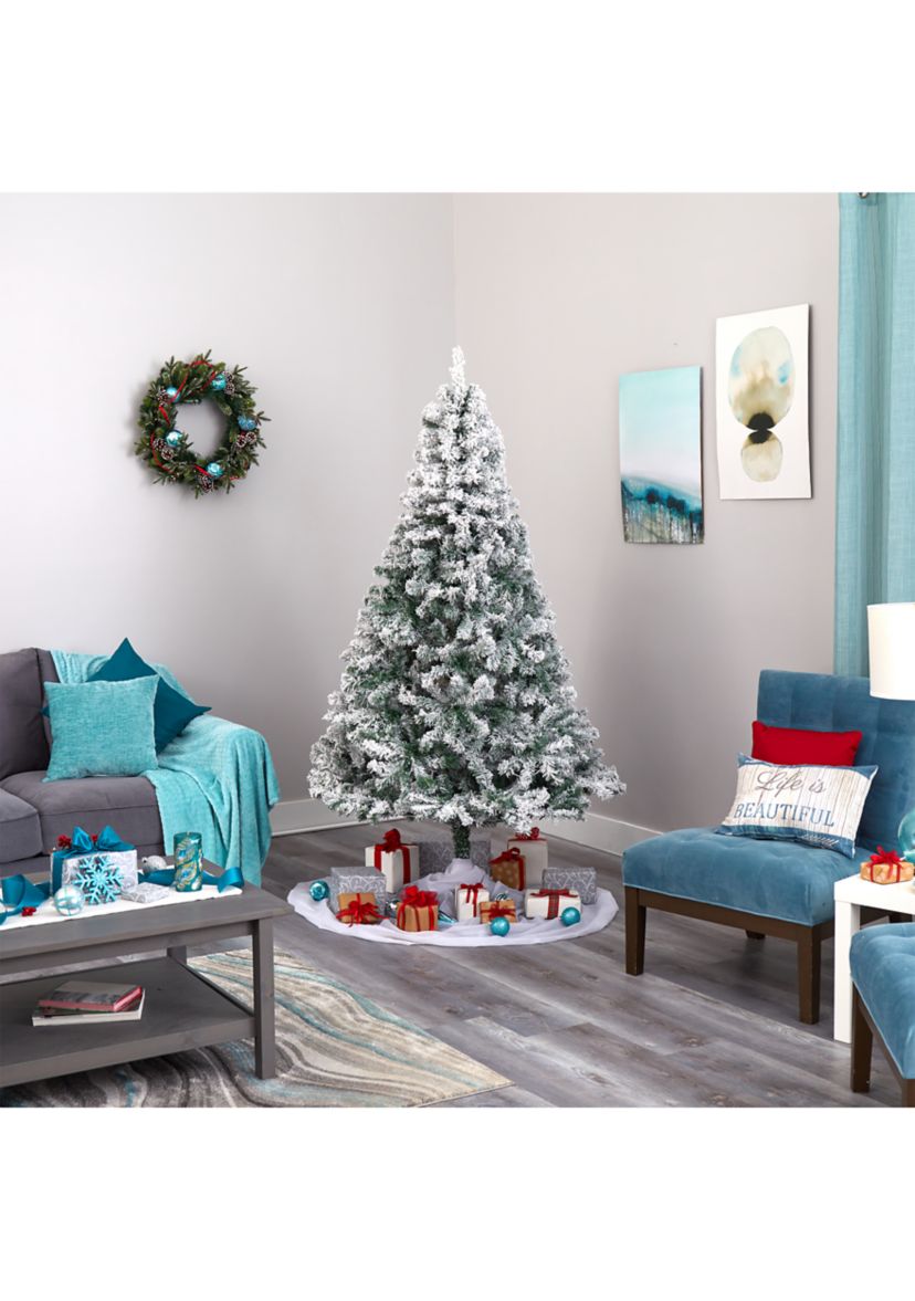 7 Foot Flocked Rock Springs Spruce Artificial Christmas Tree with 800 Bendable Branches
