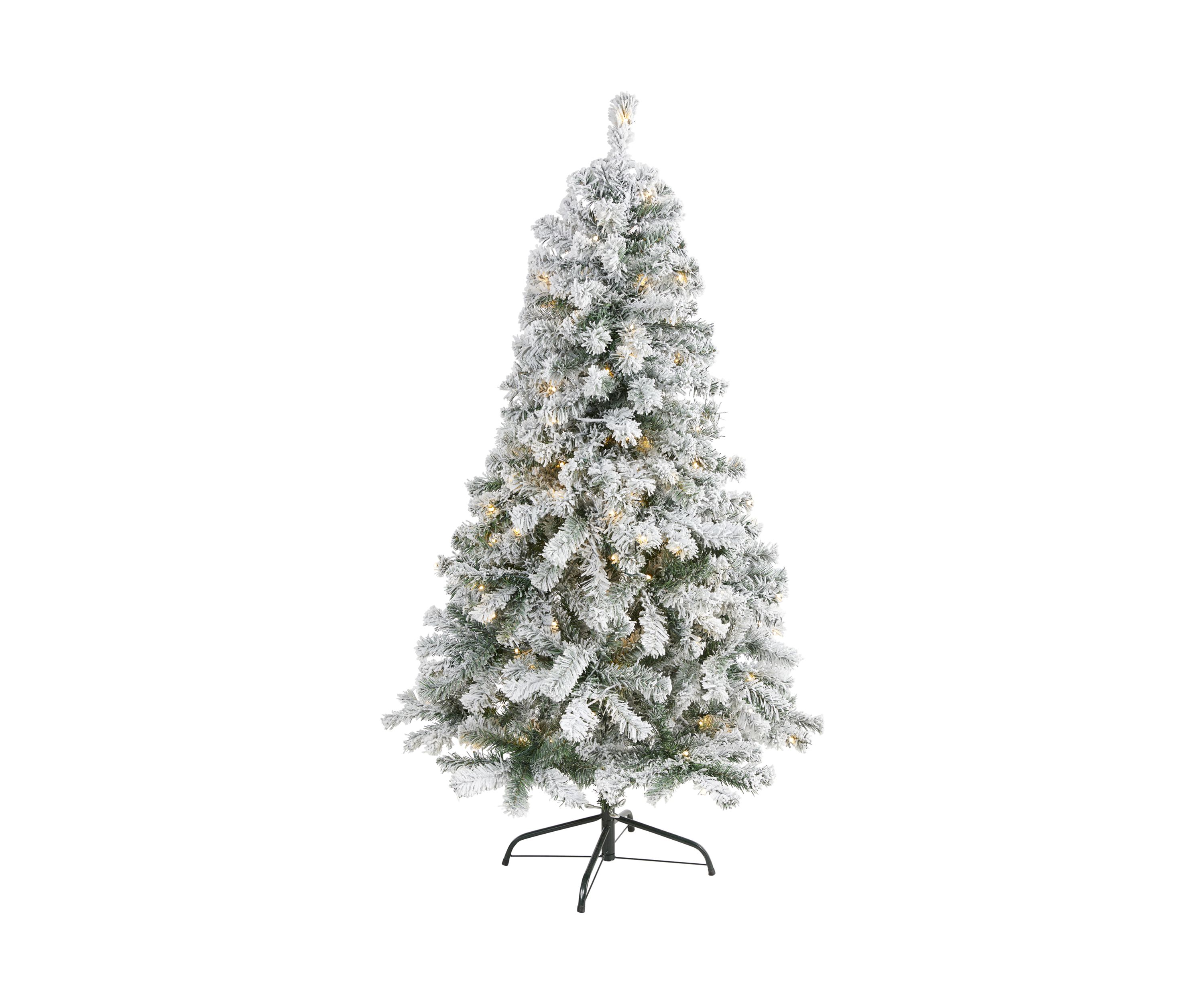 5 Foot Flocked Rock Springs Spruce Artificial Christmas Tree with 150 Clear LED Lights