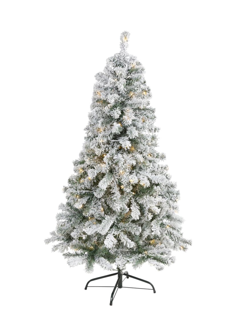 5 Foot Flocked Rock Springs Spruce Artificial Christmas Tree with 150 Clear LED Lights