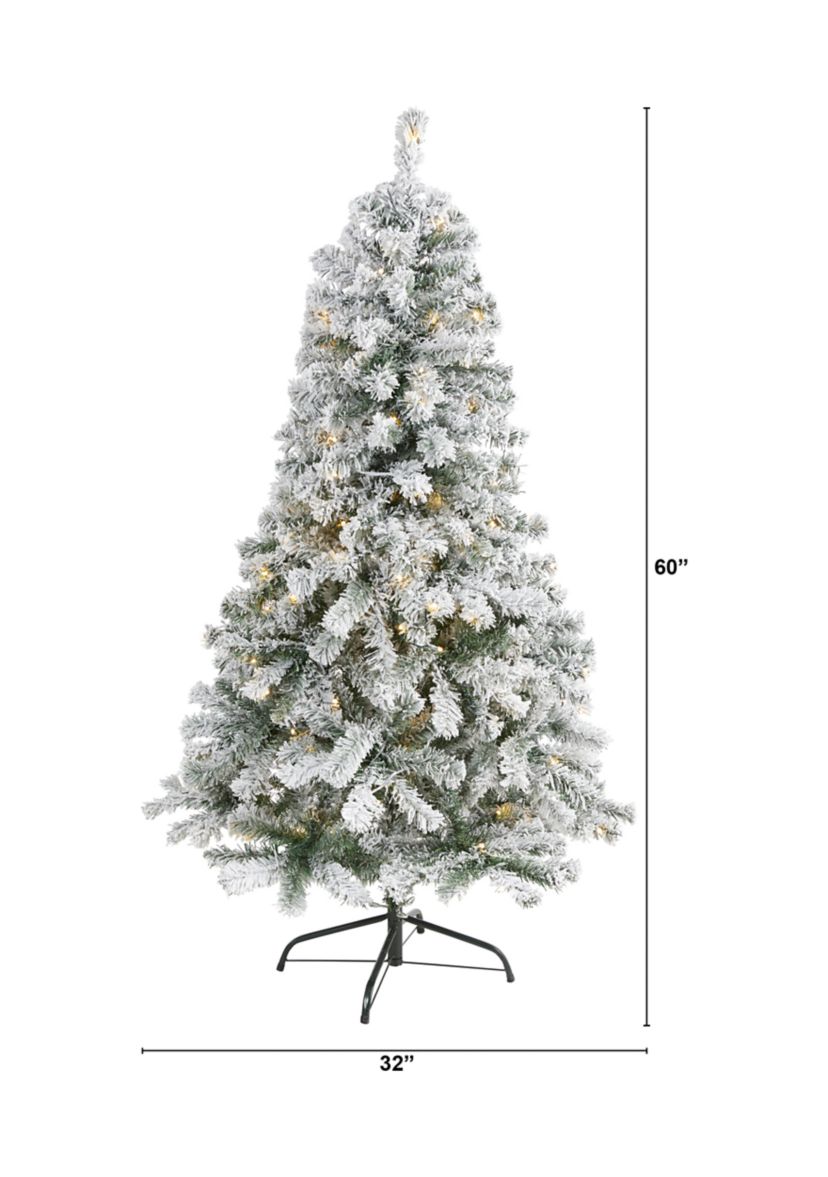 5 Foot Flocked Rock Springs Spruce Artificial Christmas Tree with 150 Clear LED Lights