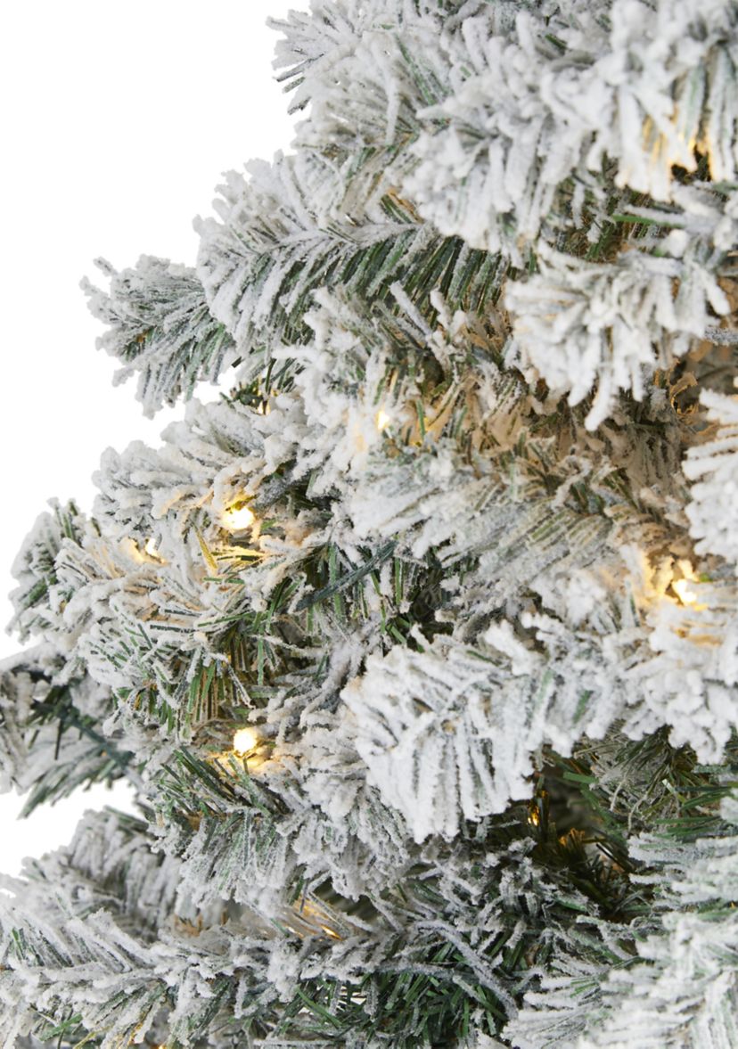 5 Foot Flocked Rock Springs Spruce Artificial Christmas Tree with 150 Clear LED Lights