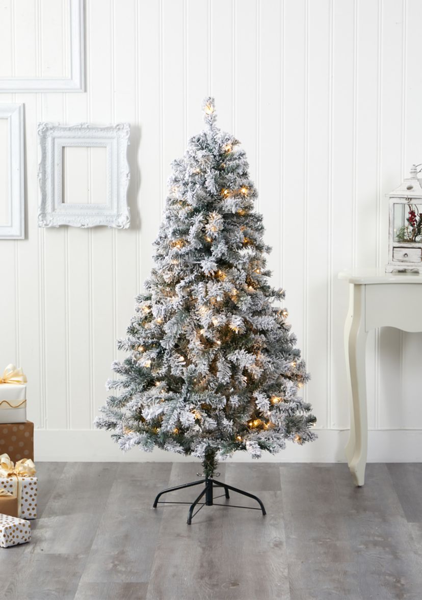 5 Foot Flocked Rock Springs Spruce Artificial Christmas Tree with 150 Clear LED Lights