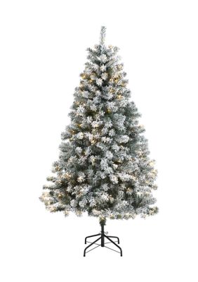 Nearly Natural 6 Foot Flocked Rock Springs Spruce Artificial Christmas Tree with 250 Clear LED Lights, Green