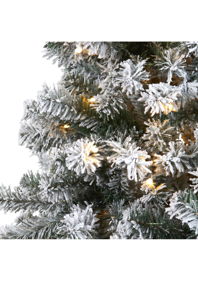 6 Foot Flocked Rock Springs Spruce Artificial Christmas Tree with 250 Clear LED Lights