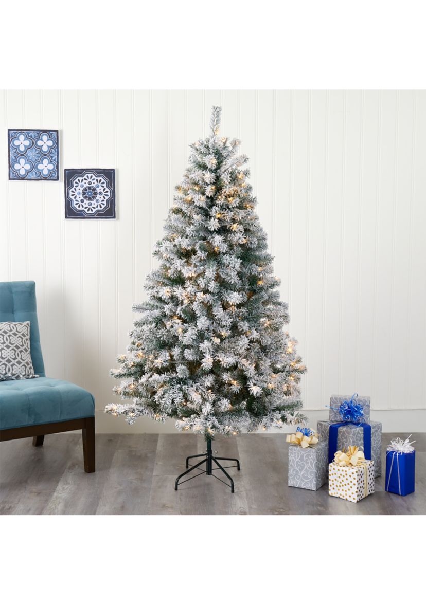 6 Foot Flocked Rock Springs Spruce Artificial Christmas Tree with 250 Clear LED Lights