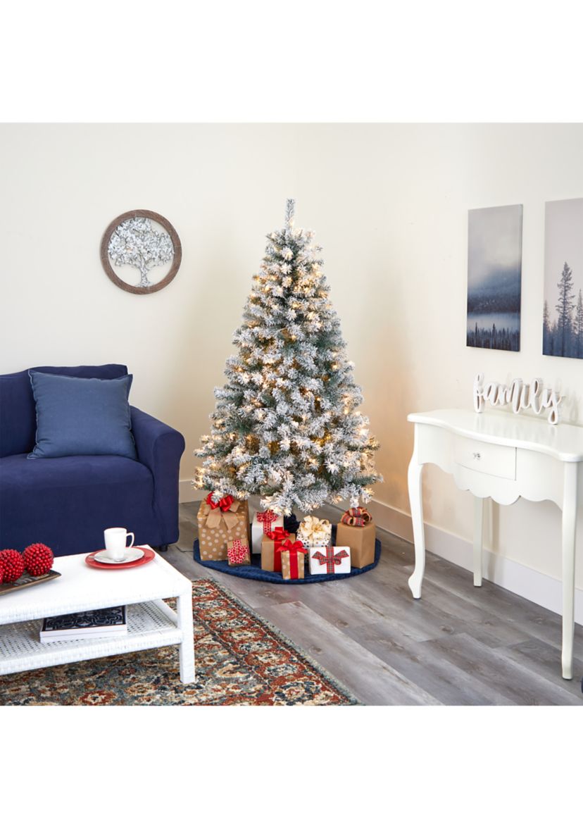 6 Foot Flocked Rock Springs Spruce Artificial Christmas Tree with 250 Clear LED Lights