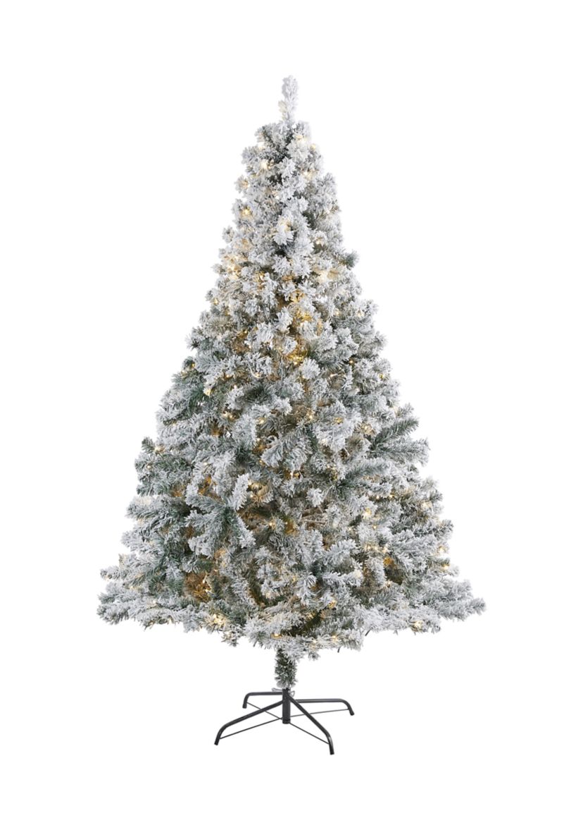 7 Foot Flocked Rock Springs Spruce Artificial Christmas Tree with 350 Clear LED Lights and 800 Bendable Branches