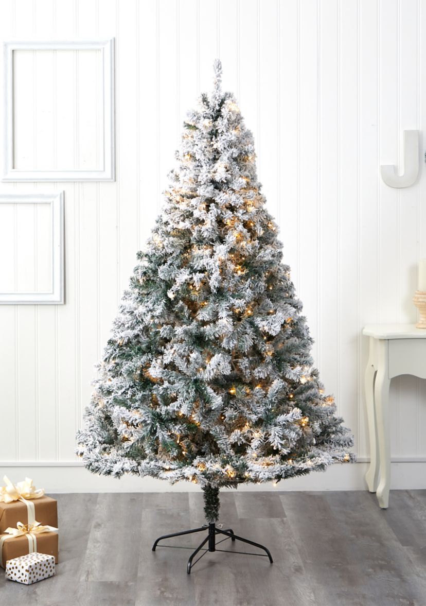 7 Foot Flocked Rock Springs Spruce Artificial Christmas Tree with 350 Clear LED Lights and 800 Bendable Branches