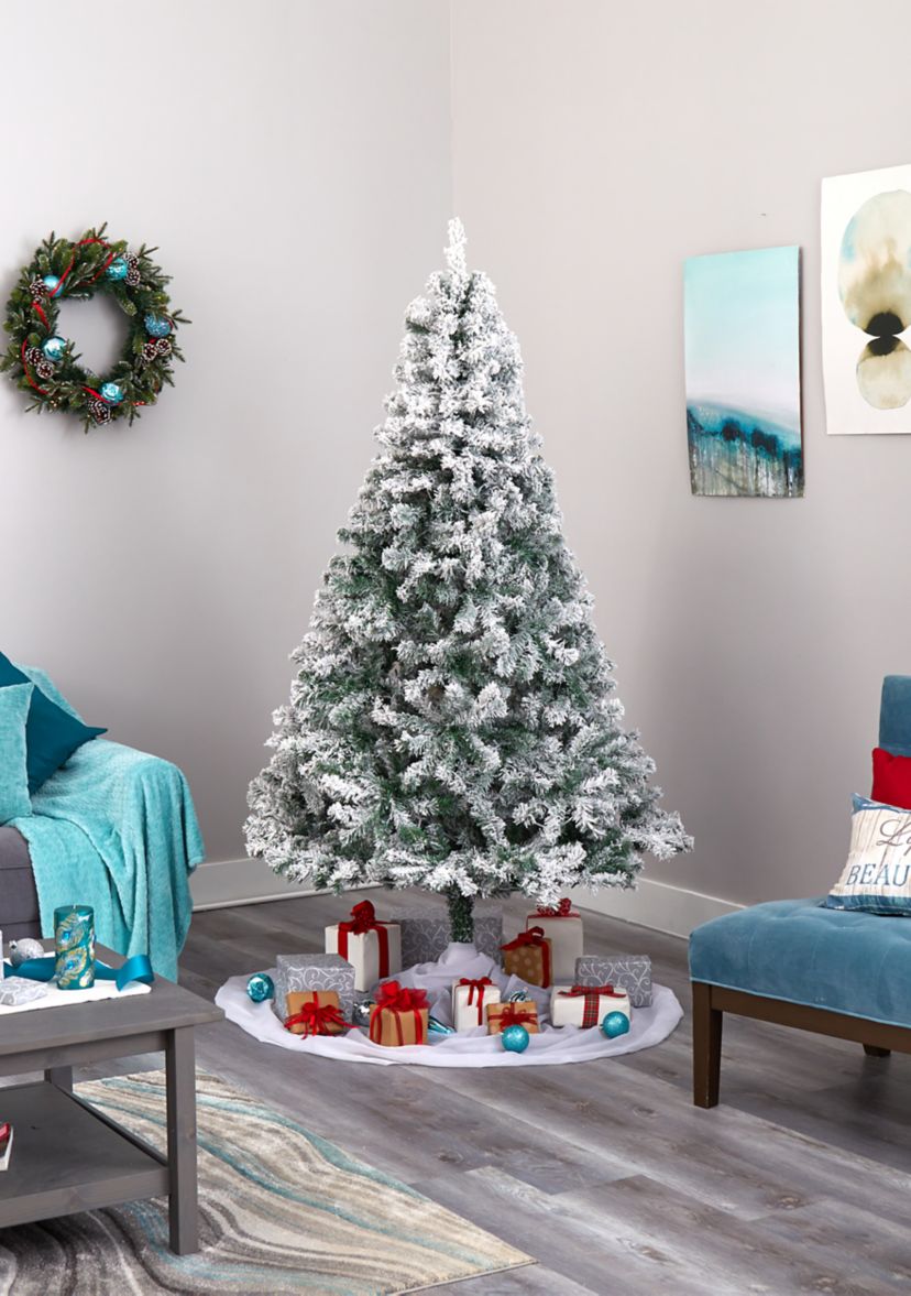 7 Foot Flocked Rock Springs Spruce Artificial Christmas Tree with 350 Clear LED Lights and 800 Bendable Branches