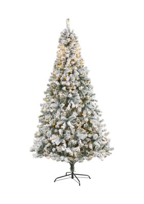 Nearly Natural 8 Foot Flocked Rock Springs Spruce Artificial Christmas Tree with 500 Clear LED Lights and 1186 Bendable Branches, Green -  0192897243469