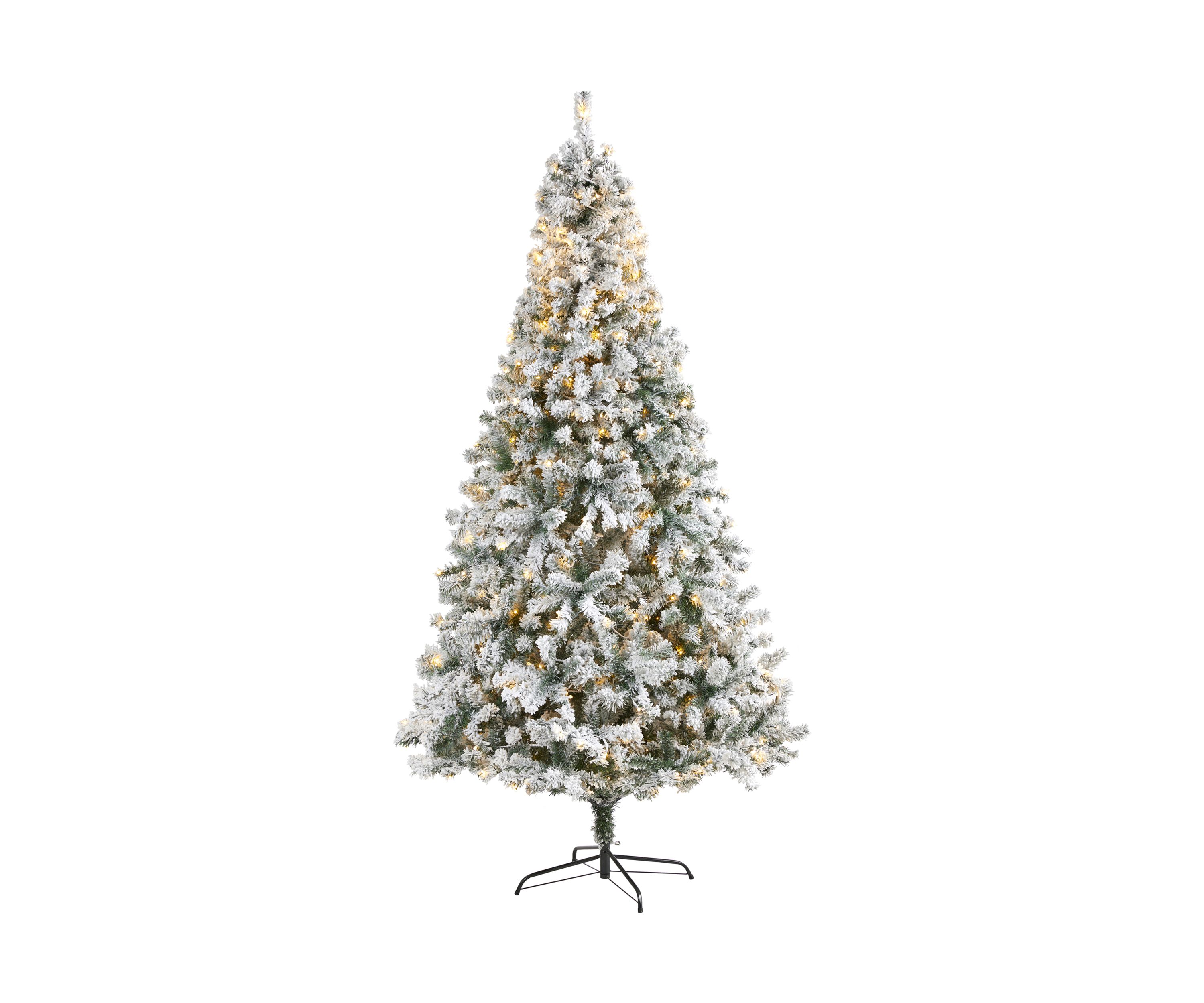 8 Foot Flocked Rock Springs Spruce Artificial Christmas Tree with 500 Clear LED Lights and 1186 Bendable Branches