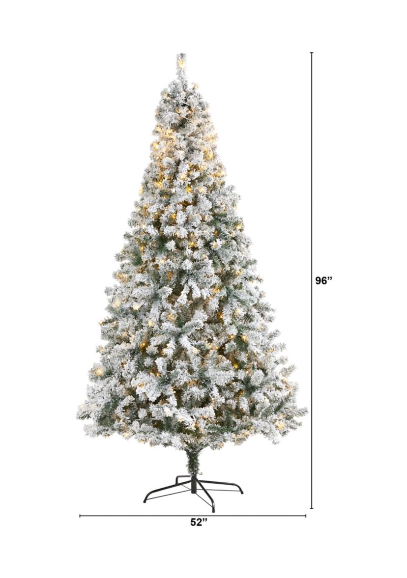 8 Foot Flocked Rock Springs Spruce Artificial Christmas Tree with 500 Clear LED Lights and 1186 Bendable Branches